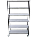 Scaffale a 6 ripiani in filo metallico nero/bianco/cromato con ruote, montaggio a 1 persona