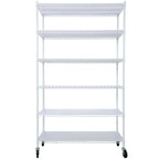 Scaffale a 6 ripiani in filo metallico nero/bianco/cromato con ruote, montaggio a 1 persona