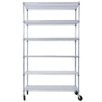 Scaffale a 6 ripiani in filo metallico nero/bianco/cromato con ruote, montaggio a 1 persona