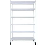Scaffale a 6 ripiani in filo metallico nero/bianco/cromato con ruote, montaggio a 1 persona