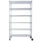 Scaffale a 6 ripiani in filo metallico nero/bianco/cromato con ruote, montaggio a 1 persona