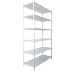 Scaffale a 6 ripiani in filo metallico nero/bianco/cromato con ruote, montaggio a 1 persona