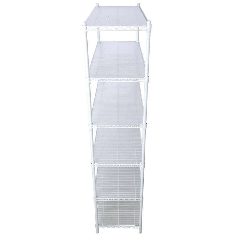 Scaffale a 6 ripiani in filo metallico nero/bianco/cromato con ruote, montaggio a 1 persona