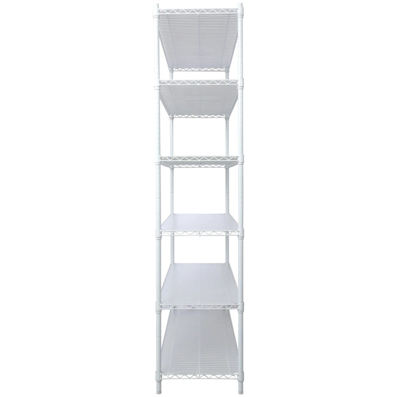 Scaffale a 6 ripiani in filo metallico nero/bianco/cromato con ruote, montaggio a 1 persona