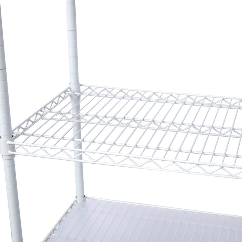 Scaffale a 6 ripiani in filo metallico nero/bianco/cromato con ruote, montaggio a 1 persona