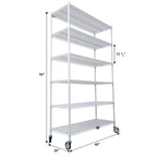 Scaffale a 6 ripiani in filo metallico nero/bianco/cromato con ruote, montaggio a 1 persona