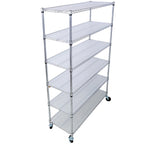 Scaffale a 6 ripiani in filo metallico nero/bianco/cromato con ruote, montaggio a 1 persona