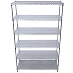 Scaffale a 6 ripiani in filo metallico nero/bianco/cromato con ruote, montaggio a 1 persona