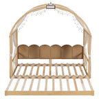 Letto a piattaforma in legno massiccio a forma di casetta, letto Montessori a terra con tetto ad arco e letto estraibile per bambine e bambini