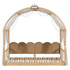 Letto a piattaforma in legno massiccio a forma di casetta, letto Montessori a terra con tetto ad arco e letto estraibile per bambine e bambini