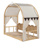 Letto a piattaforma in legno massiccio a forma di casetta, letto Montessori a terra con tetto ad arco e letto estraibile per bambine e bambini