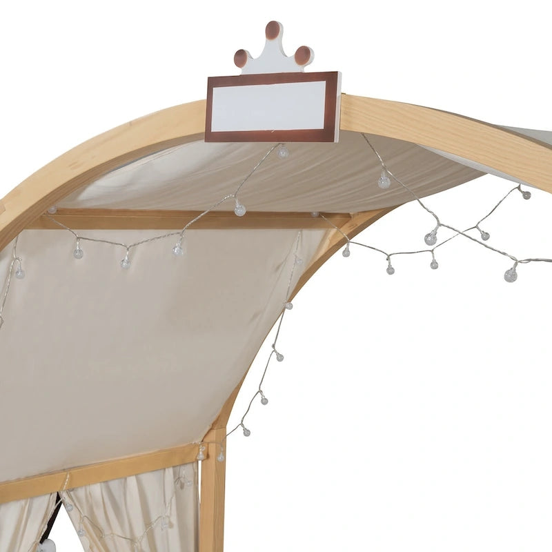 Letto a piattaforma in legno massiccio a forma di casetta, letto Montessori a terra con tetto ad arco e letto estraibile per bambine e bambini