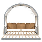 Letto a piattaforma in legno massiccio a forma di casetta, letto Montessori a terra con tetto ad arco e letto estraibile per bambine e bambini