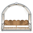 Letto a piattaforma in legno massiccio a forma di casetta, letto Montessori a terra con tetto ad arco e letto estraibile per bambine e bambini