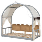Letto a piattaforma in legno massiccio a forma di casetta, letto Montessori a terra con tetto ad arco e letto estraibile per bambine e bambini