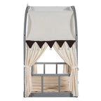 Letto a piattaforma in legno massiccio a forma di casetta, letto Montessori a terra con tetto ad arco e letto estraibile per bambine e bambini