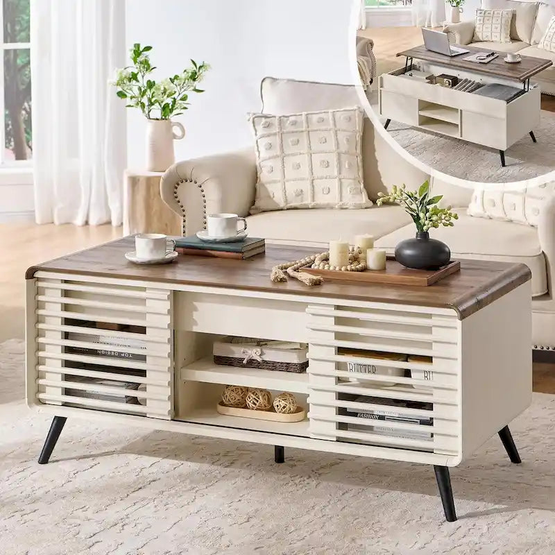 Mid Century Modern Lift Top Coffee Table, Center Table for Living Room