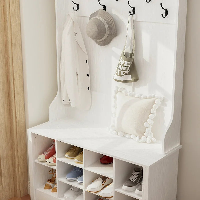 Albero da ingresso 4-in-1 bianco / marrone / grigio / nero con panca portascarpe, singolo