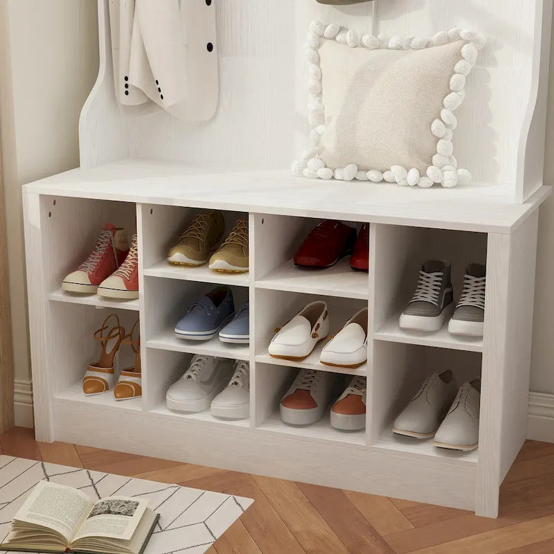 Albero da ingresso 4-in-1 bianco / marrone / grigio / nero con panca portascarpe, singolo