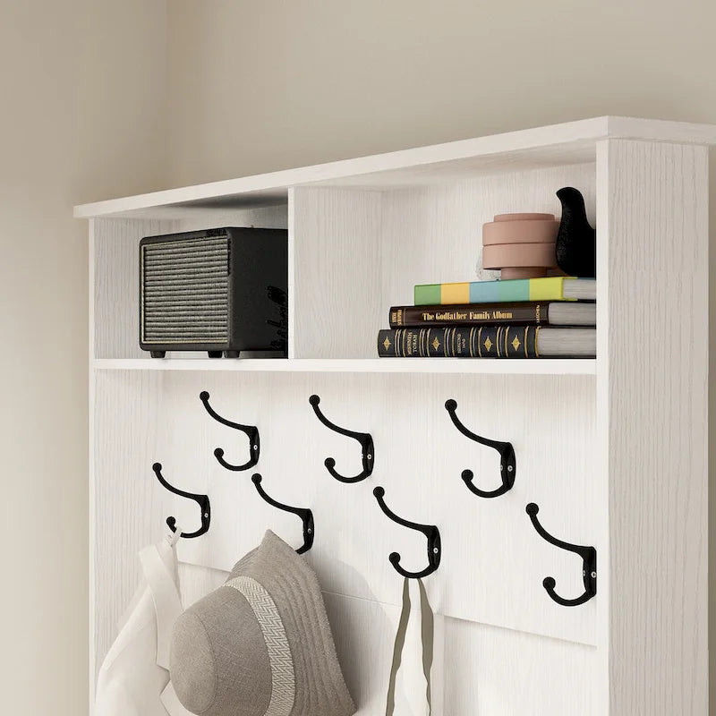 Albero da ingresso 4-in-1 bianco / marrone / grigio / nero con panca portascarpe, singolo