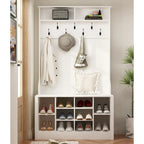 Albero da ingresso 4-in-1 bianco / marrone / grigio / nero con panca portascarpe, singolo