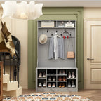 Albero da ingresso 4-in-1 bianco / marrone / grigio / nero con panca portascarpe, singolo
