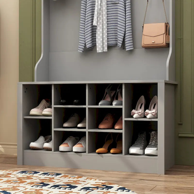 Albero da ingresso 4-in-1 bianco / marrone / grigio / nero con panca portascarpe, singolo