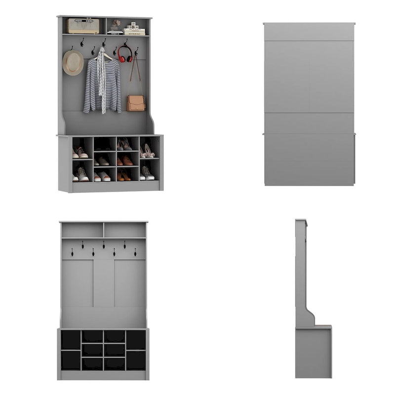 Albero da ingresso 4-in-1 bianco / marrone / grigio / nero con panca portascarpe, singolo