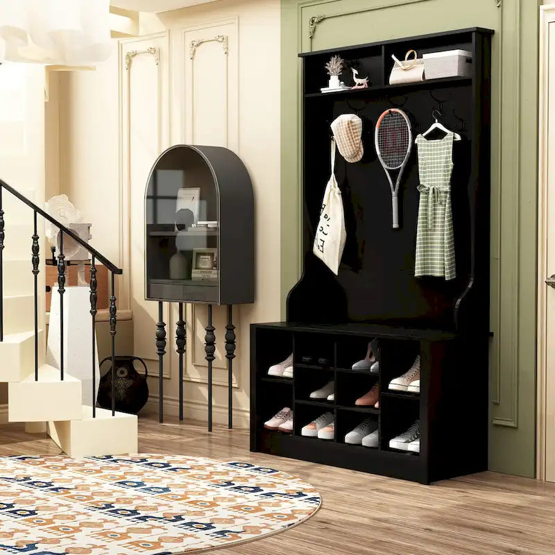 Albero da ingresso 4-in-1 bianco / marrone / grigio / nero con panca portascarpe, singolo