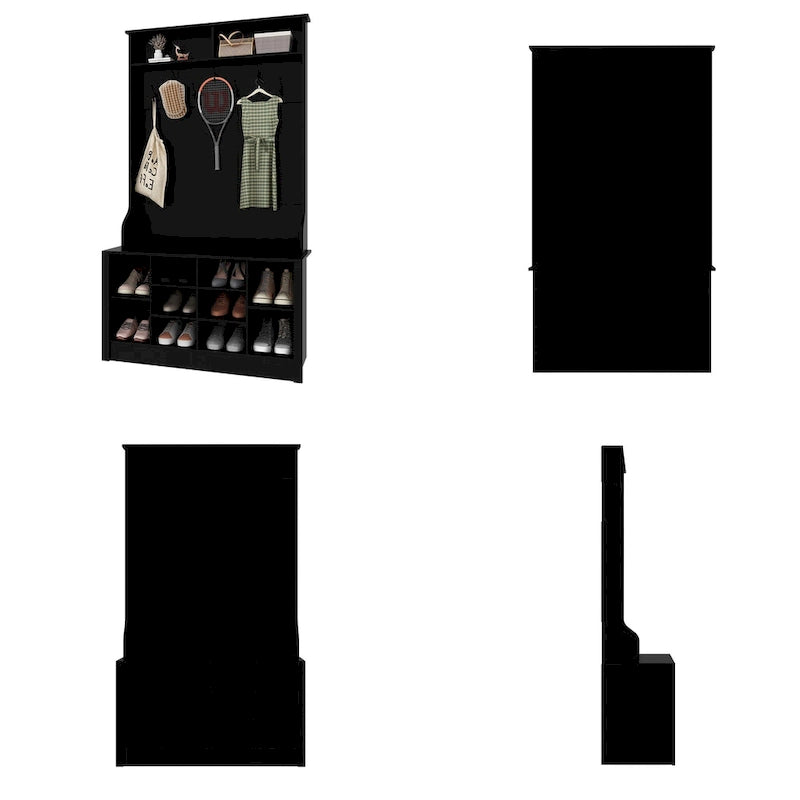 Albero da ingresso 4-in-1 bianco / marrone / grigio / nero con panca portascarpe, singolo