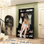 Albero da ingresso 4-in-1 bianco / marrone / grigio / nero con panca portascarpe, singolo