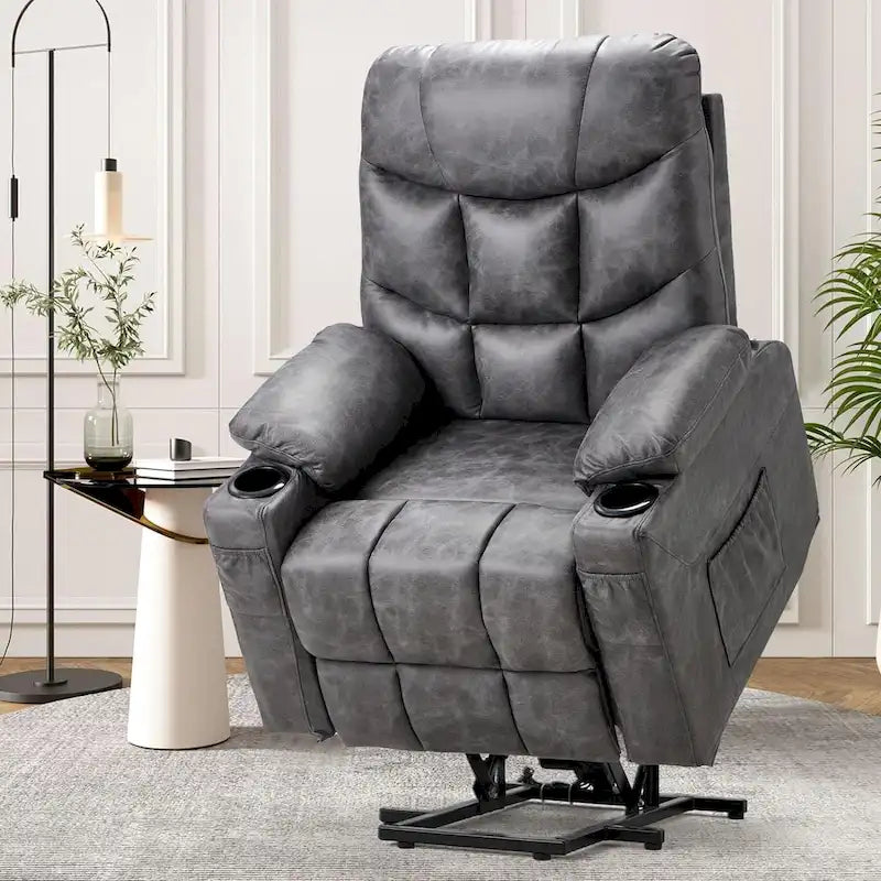 Poltrona reclinabile elettrica alzapersona in similpelle grigia/beige/marrone/blu con massaggio e porta USB, 1 posto