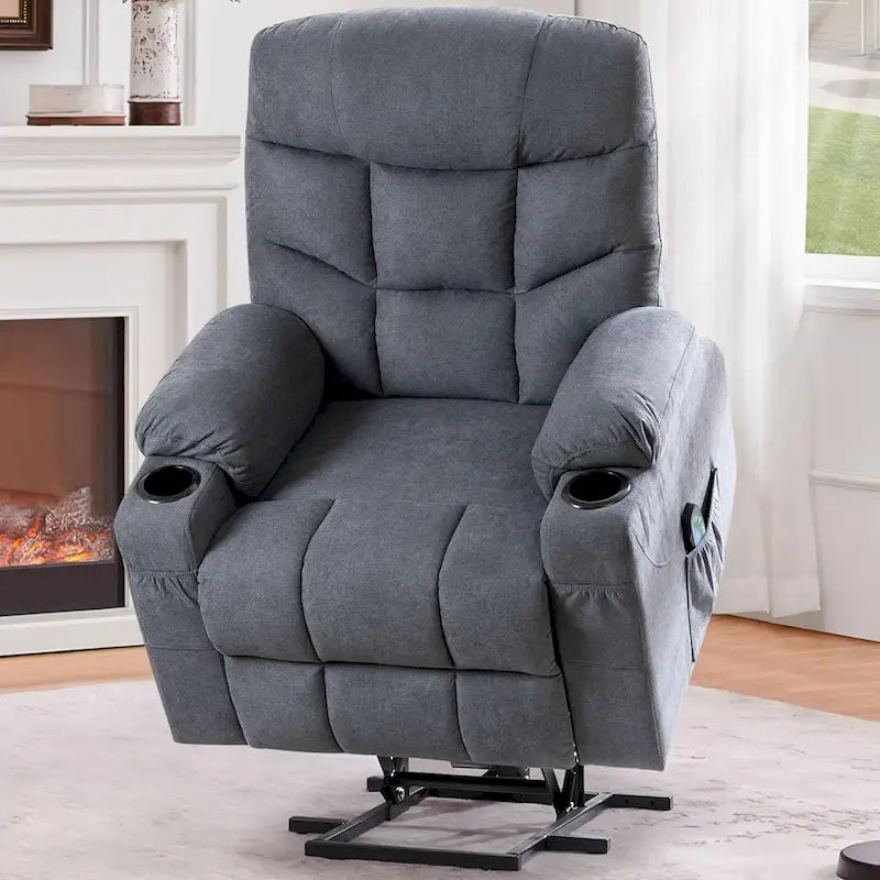 Poltrona reclinabile elettrica alzapersona in similpelle grigia/beige/marrone/blu con massaggio e porta USB, 1 posto