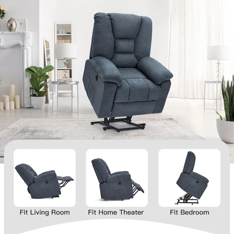 Poltrona reclinabile elettrica alzapersona in similpelle grigia/beige/marrone/blu con massaggio e porta USB, 1 posto