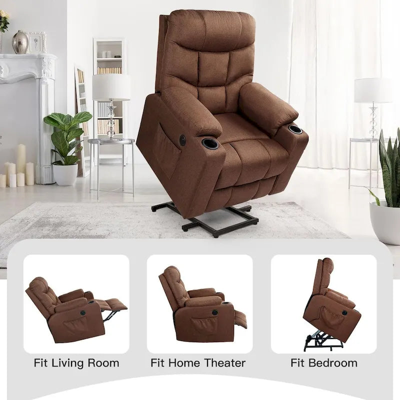 Poltrona reclinabile elettrica alzapersona in similpelle grigia/beige/marrone/blu con massaggio e porta USB, 1 posto