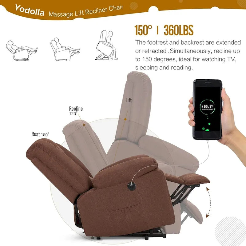 Poltrona reclinabile elettrica alzapersona in similpelle grigia/beige/marrone/blu con massaggio e porta USB, 1 posto