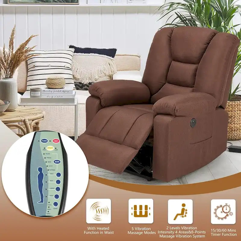 Poltrona reclinabile elettrica alzapersona in similpelle grigia/beige/marrone/blu con massaggio e porta USB, 1 posto