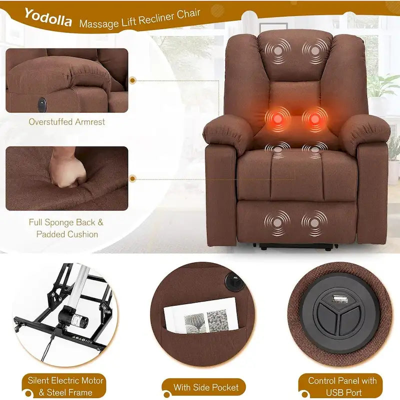 Poltrona reclinabile elettrica alzapersona in similpelle grigia/beige/marrone/blu con massaggio e porta USB, 1 posto