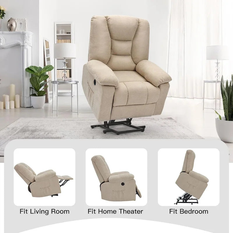 Poltrona reclinabile elettrica alzapersona in similpelle grigia/beige/marrone/blu con massaggio e porta USB, 1 posto
