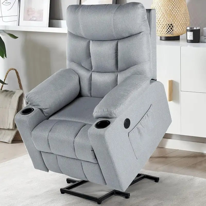 Poltrona reclinabile elettrica alzapersona in similpelle grigia/beige/marrone/blu con massaggio e porta USB, 1 posto