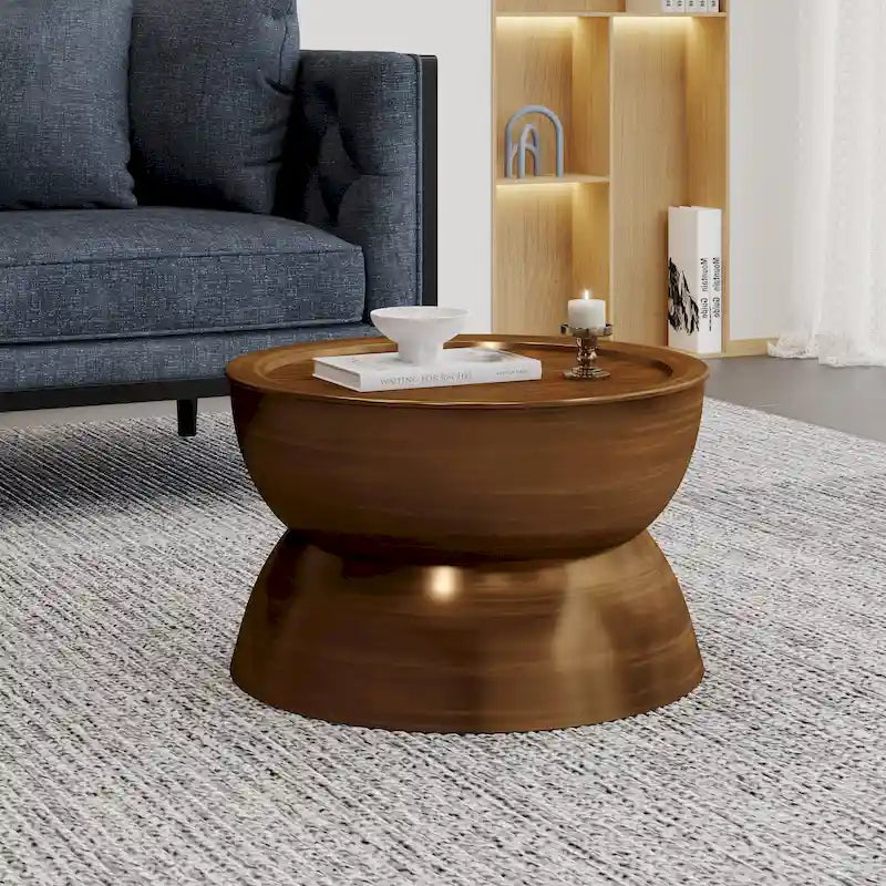 Tavolino da caffè a clessidra in ferro anticato spazzolato – Argento / Bronzo / Oro, Posti 1