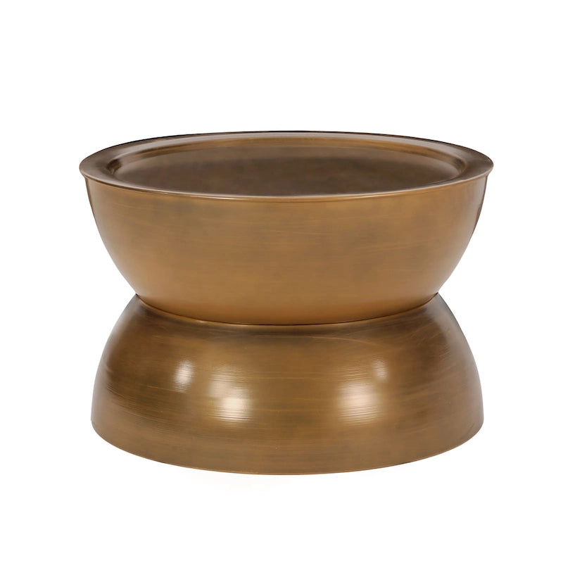 Tavolino da caffè a clessidra in ferro anticato spazzolato – Argento / Bronzo / Oro, Posti 1