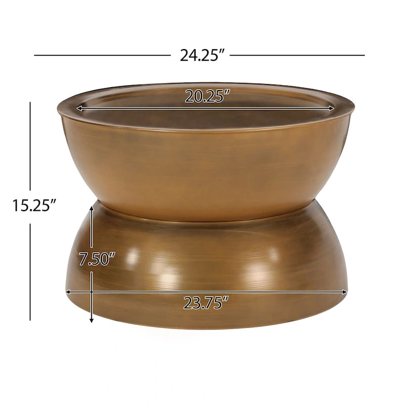 Tavolino da caffè a clessidra in ferro anticato spazzolato – Argento / Bronzo / Oro, Posti 1