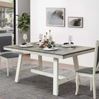 Tavolo da Pranzo Rettangolare, Bianco Sporco Effetto Invecchiato e Legno Naturale, 6 Posti