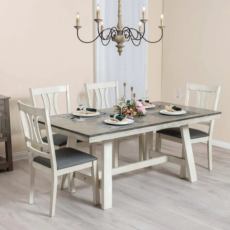 Tavolo da Pranzo Rettangolare, Bianco Sporco Effetto Invecchiato e Legno Naturale, 6 Posti