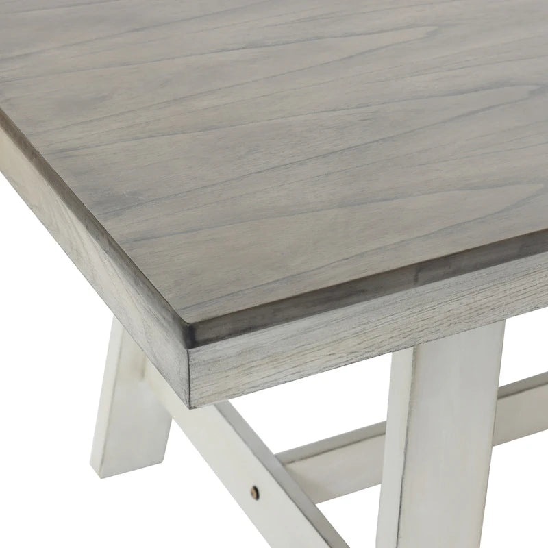 Tavolo da Pranzo Rettangolare, Bianco Sporco Effetto Invecchiato e Legno Naturale, 6 Posti