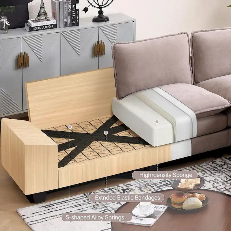 25.2 Divano Sezionale Profondo a 3 Posti con Design a L per Soggiorno