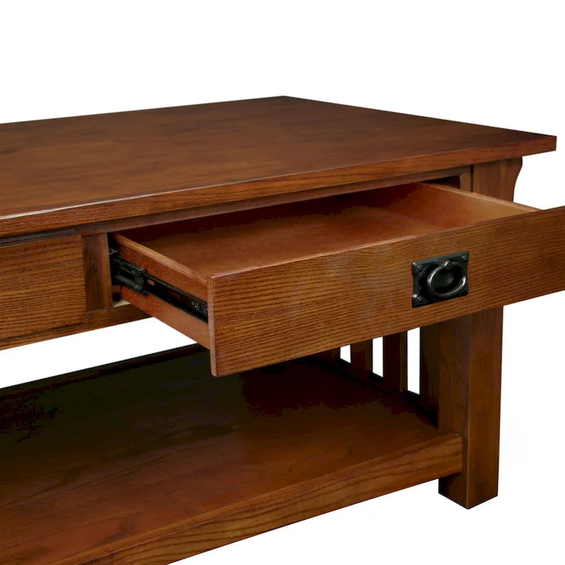 Tavolino da Salotto Mission in Legno Marrone con Piano in Legno e 2 Cassetti
