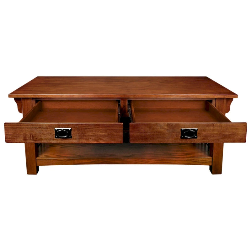 Tavolino da Salotto Mission in Legno Marrone con Piano in Legno e 2 Cassetti