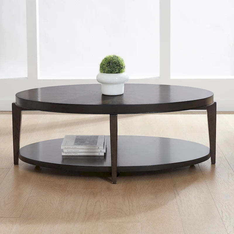 Tavolino da caffè ovale Espresso Stone con ripiano, piano in legno, rotelle